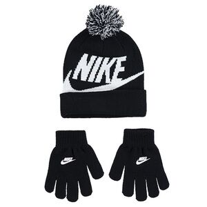 Nike Boys Pom Pom Swoosh Logo Beanie Hat and Gloves Set